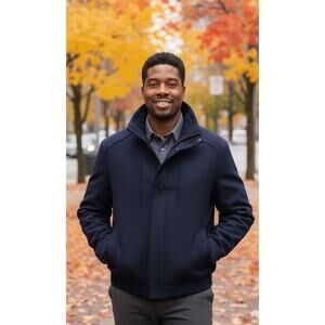 Tahari Men's XL Navy Blue Wool Blend Winter Ski Lined Bomber All Occasion Coat